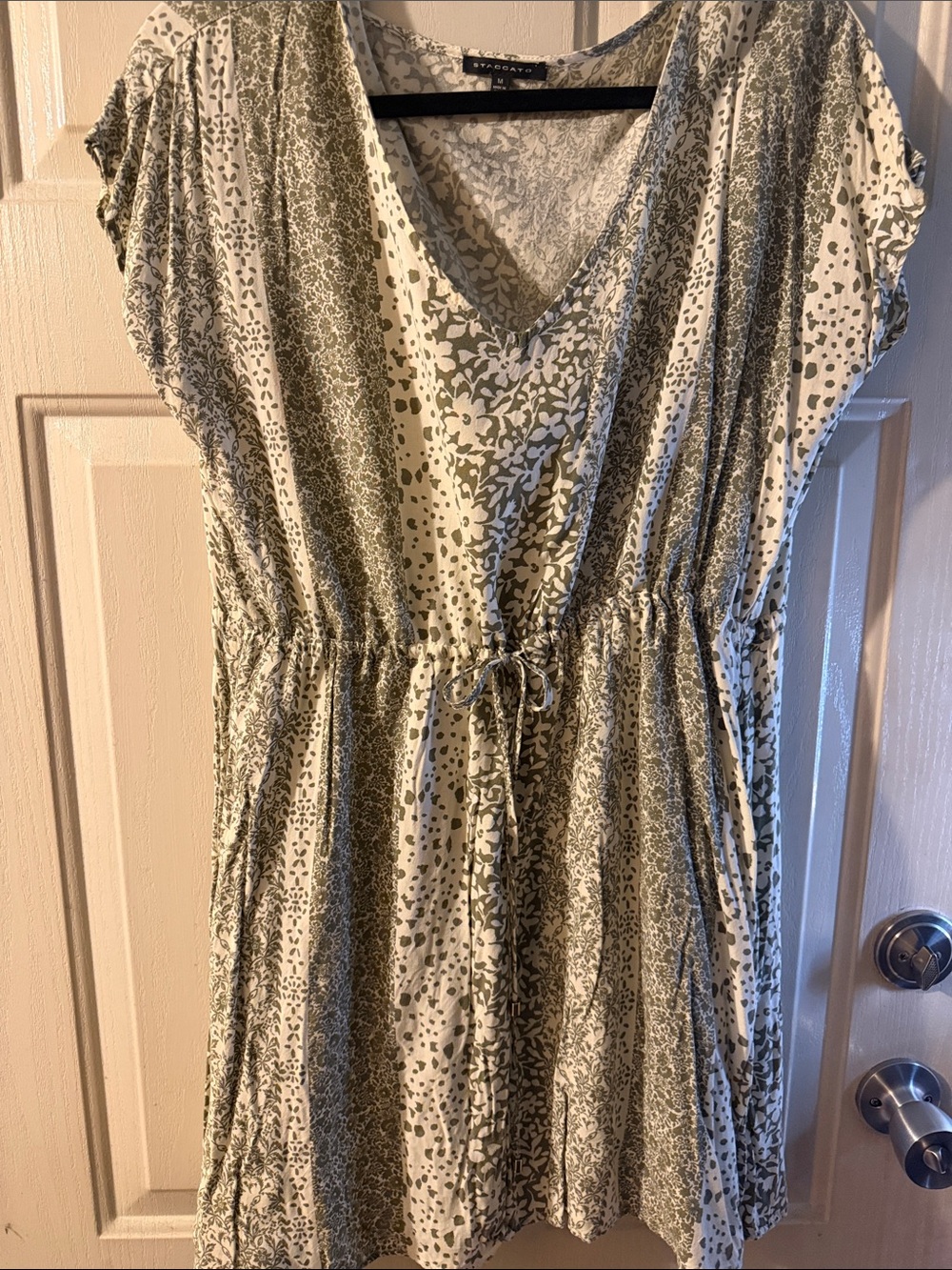 Staccato Olive and Cream Floral V-Neck Drawstring Midi Dress